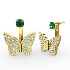 Mesa Kelebek Küpe - Yeşil kuvars ve beyaz zirkon 925 ayar altın kaplama gümüş küpe #1i145zk