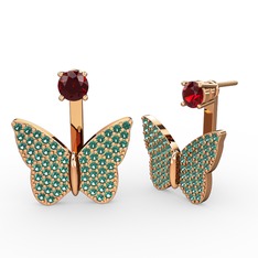 Garnet ve yeşil kuvars 8 ayar rose altın küpe