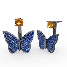 Mesa Kelebek Küpe - Sitrin ve lab safir 925 ayar siyah rodyum kaplama gümüş küpe #1im9vth