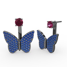 Rodolit garnet ve lab safir 925 ayar siyah rodyum kaplama gümüş küpe