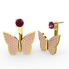 Mesa Kelebek Küpe - Rodolit garnet ve pembe kuvars 8 ayar altın küpe #1jqcgxb