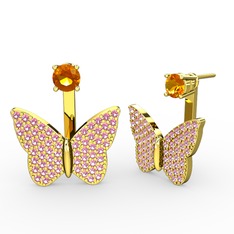 Mesa Kelebek Küpe - Sitrin ve pembe kuvars 8 ayar altın küpe #1jvun5e