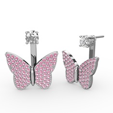 Mesa Kelebek Küpe - Swarovski ve pembe kuvars 18 ayar beyaz altın küpe #1jzrn09