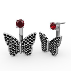 Mesa Kelebek Küpe - Garnet ve siyah zirkon 18 ayar beyaz altın küpe #1ldyzaz