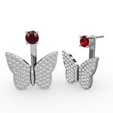 Mesa Kelebek Küpe - Garnet ve beyaz zirkon 8 ayar beyaz altın küpe #1lfucrs