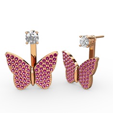 Pırlanta ve rodolit garnet 8 ayar rose altın küpe (0.48 karat)