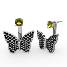 Peridot ve siyah zirkon 18 ayar beyaz altın küpe