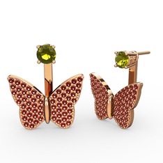 Mesa Kelebek Küpe - Peridot ve garnet 14 ayar rose altın küpe #1ln2o64