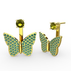 Peridot ve yeşil kuvars 8 ayar altın küpe