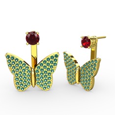 Garnet ve yeşil kuvars 8 ayar altın küpe