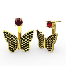 Garnet ve siyah zirkon 925 ayar altın kaplama gümüş küpe