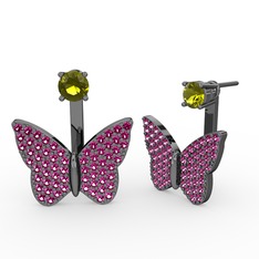 Mesa Kelebek Küpe - Peridot ve rodolit garnet 925 ayar siyah rodyum kaplama gümüş küpe #1o8lqli