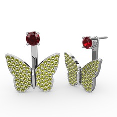 Mesa Kelebek Küpe - Garnet ve peridot 925 ayar gümüş küpe #1p853cn