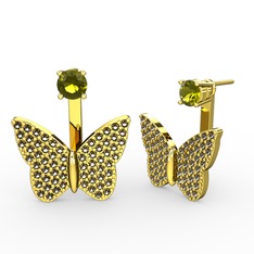 Peridot ve dumanlı kuvars 18 ayar altın küpe
