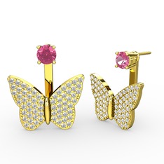 Mesa Kelebek Küpe - Pembe kuvars ve swarovski 18 ayar altın küpe #1qh0s6u