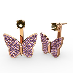 Mesa Kelebek Küpe - Dumanlı kuvars ve ametist 14 ayar rose altın küpe #1qoezdp