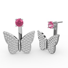 Mesa Kelebek Küpe - Pembe kuvars ve beyaz zirkon 14 ayar beyaz altın küpe #1qp9ufg