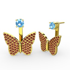 Mesa Kelebek Küpe - Akuamarin ve garnet 8 ayar altın küpe #1runob5