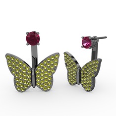 Rodolit garnet ve peridot 925 ayar siyah rodyum kaplama gümüş küpe