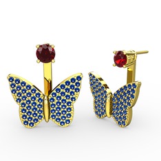 Mesa Kelebek Küpe - Garnet ve lab safir 18 ayar altın küpe #1s9a9tl
