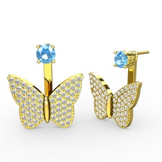 Mesa Kelebek Küpe - Akuamarin ve pırlanta 8 ayar altın küpe (1.104 karat) #1sep7c2