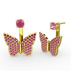 Pembe kuvars ve rodolit garnet 8 ayar altın küpe