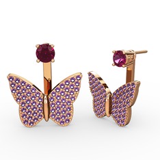 Mesa Kelebek Küpe - Rodolit garnet ve ametist 14 ayar rose altın küpe #1sg0g12