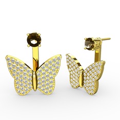 Dumanlı kuvars ve swarovski 18 ayar altın küpe