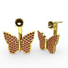 Mesa Kelebek Küpe - Dumanlı kuvars ve garnet 8 ayar altın küpe #1tcytyx