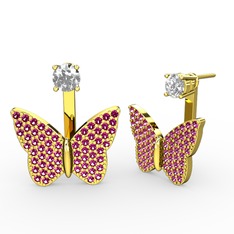 Swarovski ve rodolit garnet 14 ayar altın küpe