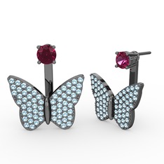 Mesa Kelebek Küpe - Rodolit garnet ve akuamarin 925 ayar siyah rodyum kaplama gümüş küpe #1uha0rp