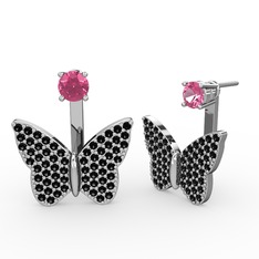 Mesa Kelebek Küpe - Pembe kuvars ve siyah zirkon 14 ayar beyaz altın küpe #1uqiwxh