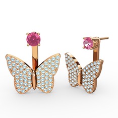 Mesa Kelebek Küpe - Pembe kuvars ve akuamarin 14 ayar rose altın küpe #1vh7fve