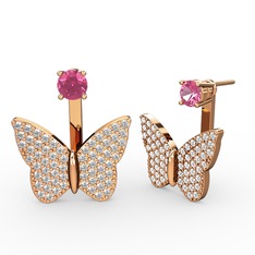 Pembe kuvars ve pırlanta 8 ayar rose altın küpe (1.104 karat)