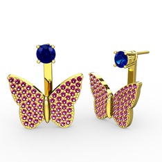 Lab safir ve rodolit garnet 18 ayar altın küpe