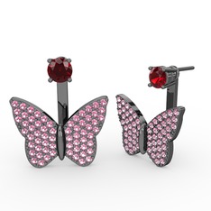 Mesa Kelebek Küpe - Garnet ve pembe kuvars 925 ayar siyah rodyum kaplama gümüş küpe #1ximegk