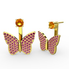 Sitrin ve rodolit garnet 18 ayar altın küpe