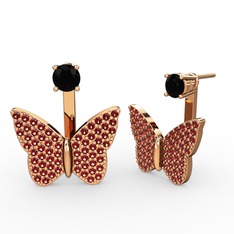 Siyah zirkon ve garnet 8 ayar rose altın küpe