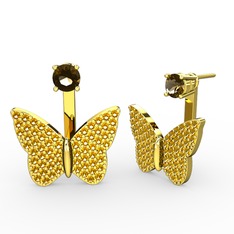 Dumanlı kuvars ve sitrin 14 ayar altın küpe