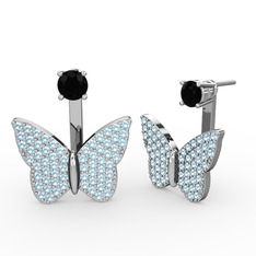 Mesa Kelebek Küpe - Siyah zirkon ve akuamarin 8 ayar beyaz altın küpe #1zdms