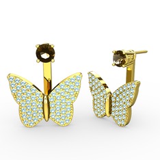 Mesa Kelebek Küpe - Dumanlı kuvars ve akuamarin 925 ayar altın kaplama gümüş küpe #29u48i