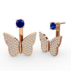 Mesa Kelebek Küpe - Lab safir ve pırlanta 925 ayar rose altın kaplama gümüş küpe (1.104 karat) #2hq68c