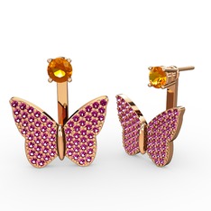 Sitrin ve rodolit garnet 925 ayar rose altın kaplama gümüş küpe