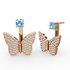 Akuamarin ve pırlanta 925 ayar rose altın kaplama gümüş küpe (1.104 karat)