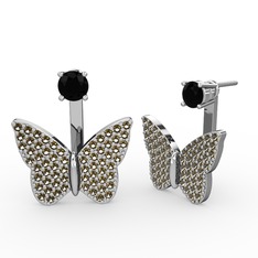 Siyah zirkon ve dumanlı kuvars 8 ayar beyaz altın küpe