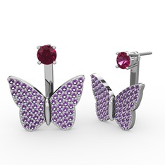 Mesa Kelebek Küpe - Rodolit garnet ve ametist 8 ayar beyaz altın küpe #4vc67t