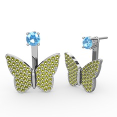 Akuamarin ve peridot 18 ayar beyaz altın küpe