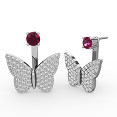 Rodolit garnet ve pırlanta 14 ayar beyaz altın küpe (1.104 karat)