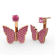 Mesa Kelebek Küpe - Pembe kuvars ve rodolit garnet 18 ayar rose altın küpe #68y0zl