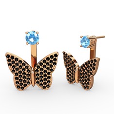 Mesa Kelebek Küpe - Akuamarin ve siyah zirkon 8 ayar rose altın küpe #6rggvh